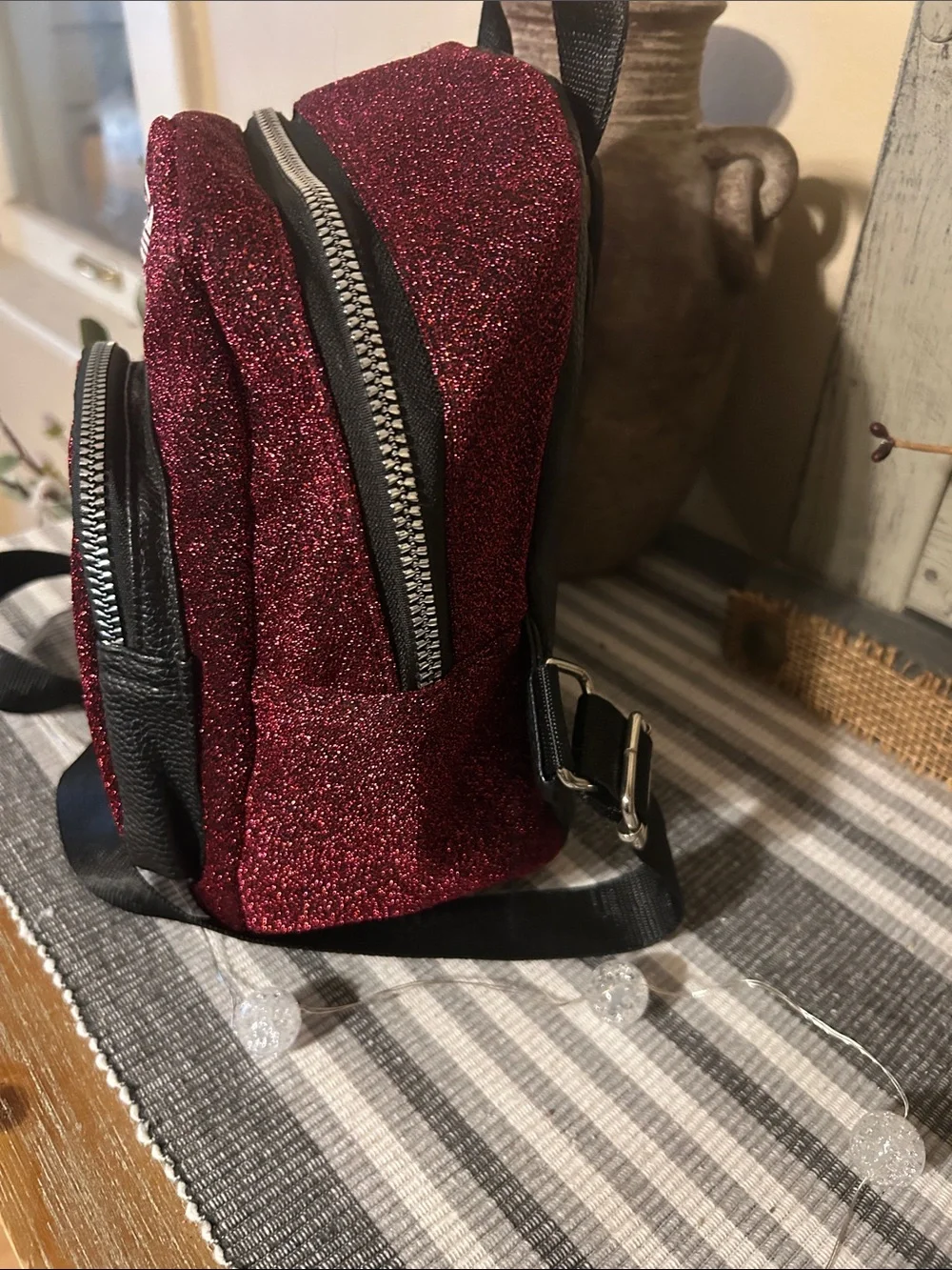 adidas Sparkle Burgundy Mini Backpack with Front Zip - Picture 3 of 11